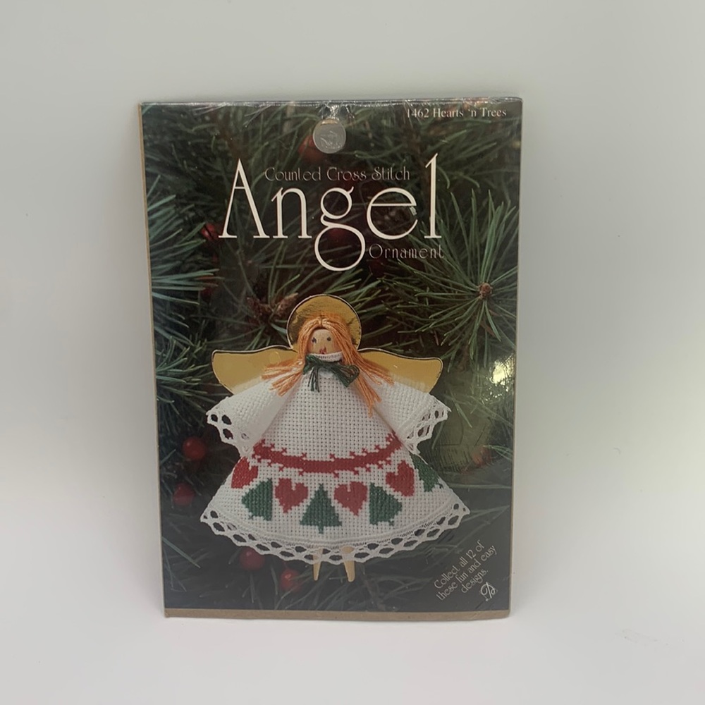 Counted Cross Stitch Hearts & Trees Angel Ornament NIP